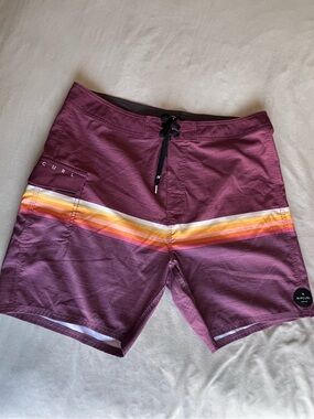 Rip Curl Men’s Burgundy Retro Stripe Boardshorts Swim Trunks